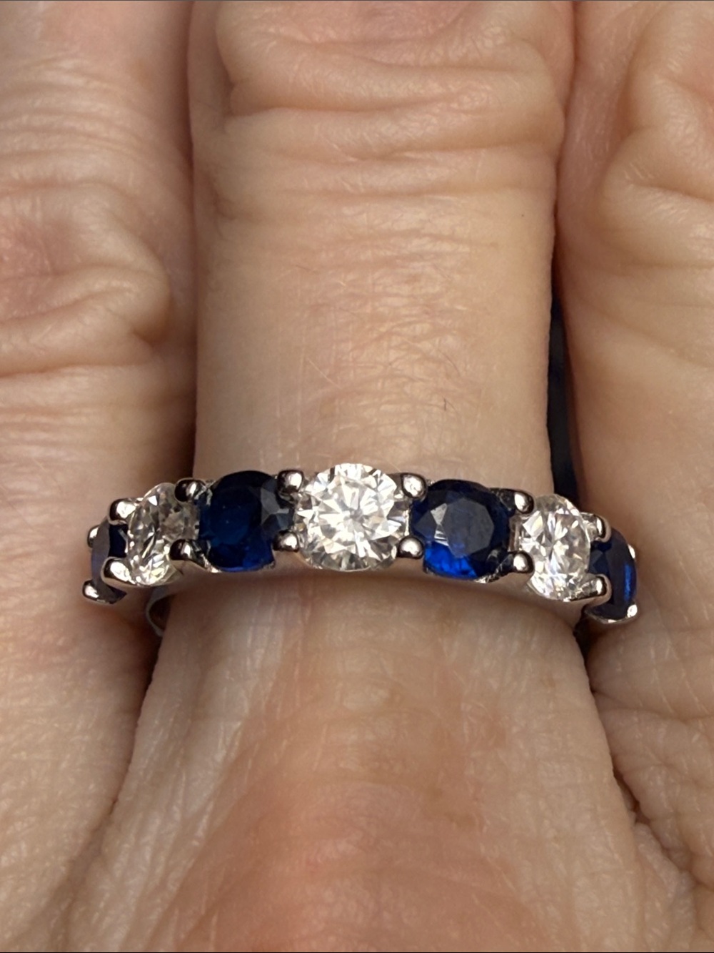 Sterling Silver Blue Sapphire and White Stone Band Ring